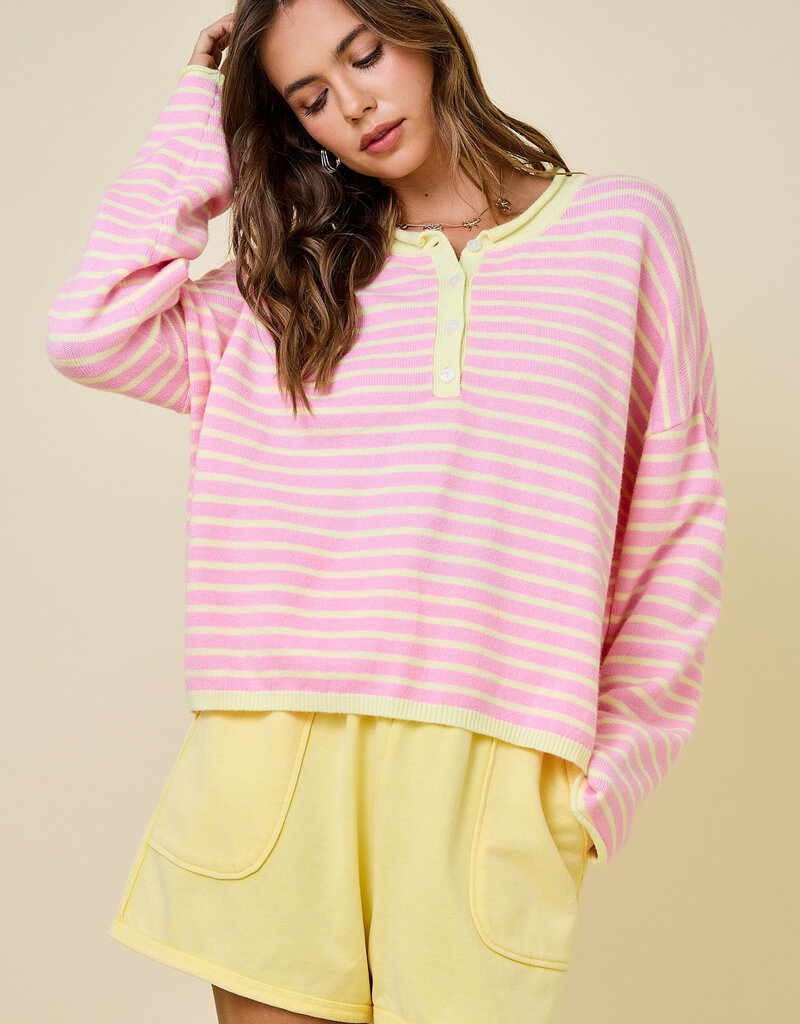 Striped Henley Knit Top