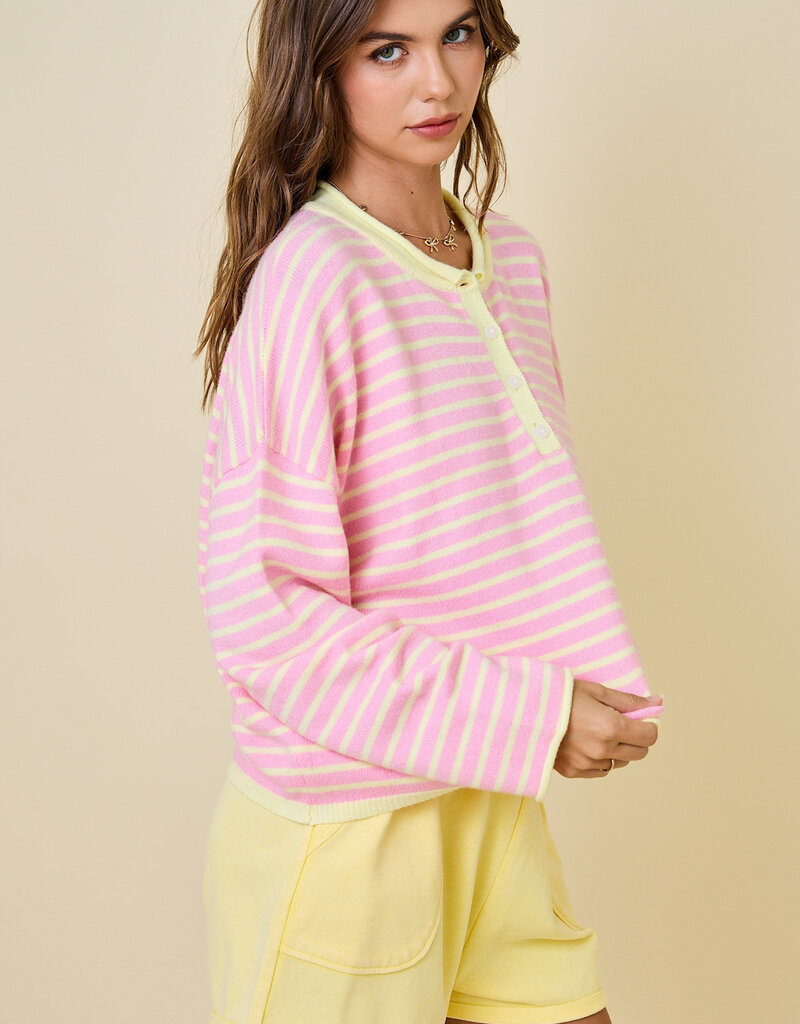 Striped Henley Knit Top