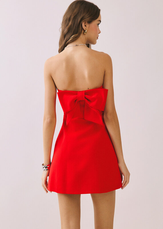 Strapless Tailored Back Bow Mini Dress
