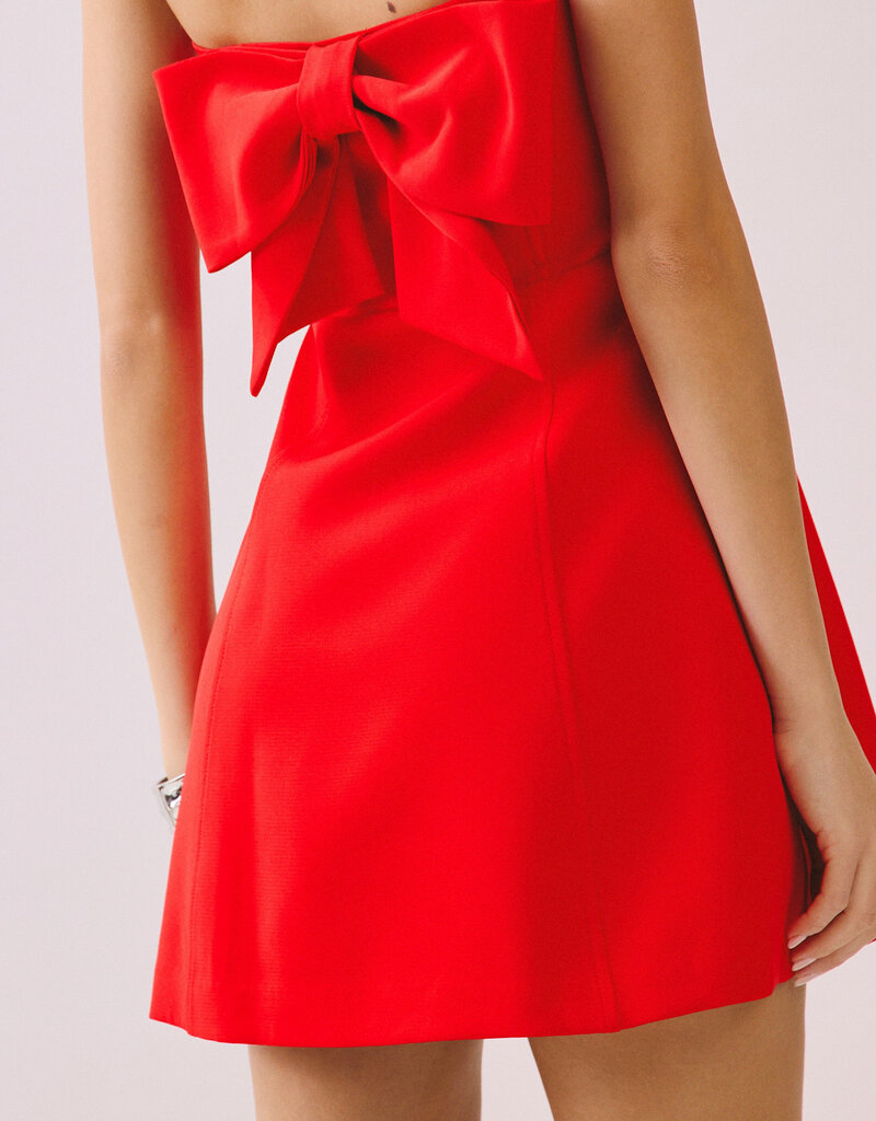 Strapless Tailored Back Bow Mini Dress