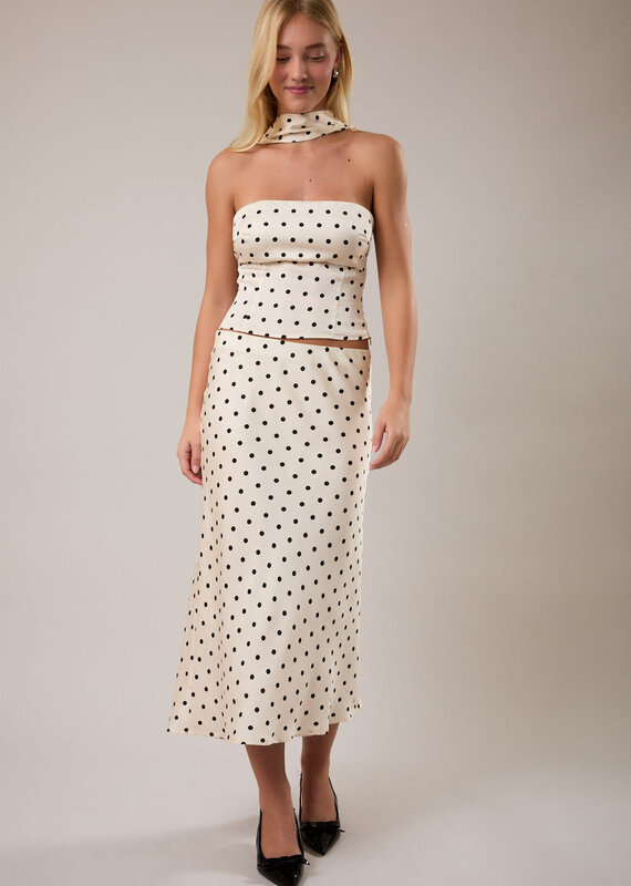 Polka Dot Mid Rise Maxi Skirt