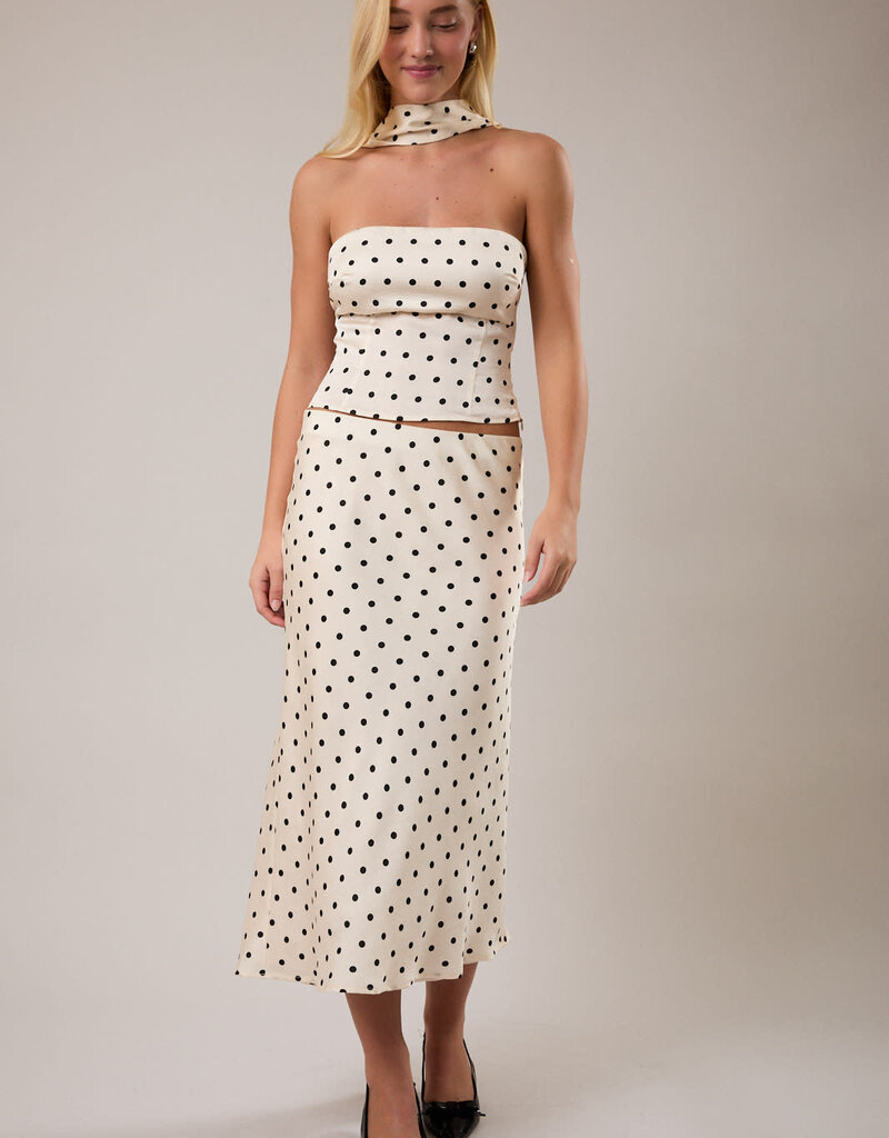 Polka Dot Mid Rise Maxi Skirt
