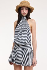 Narrow Stripe Halter Backless Mini Dress