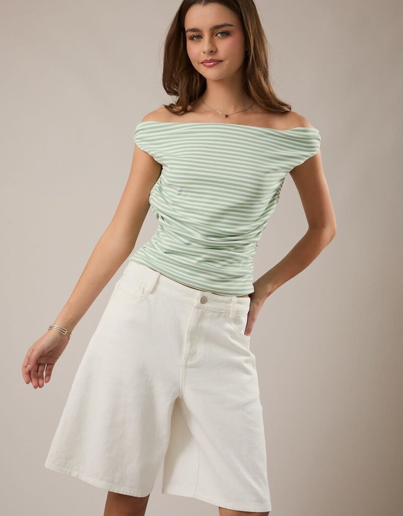 Striped Ruched Off The Shoulder Top