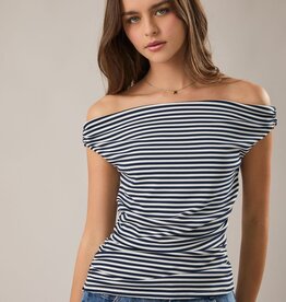 Striped Ruched Off The Shoulder Top