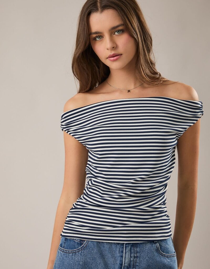 Striped Ruched Off The Shoulder Top