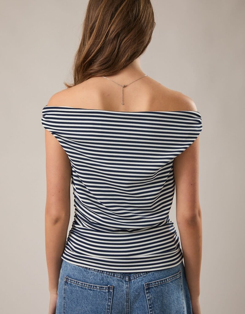 Striped Ruched Off The Shoulder Top