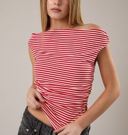 Striped Ruched Off The Shoulder Top