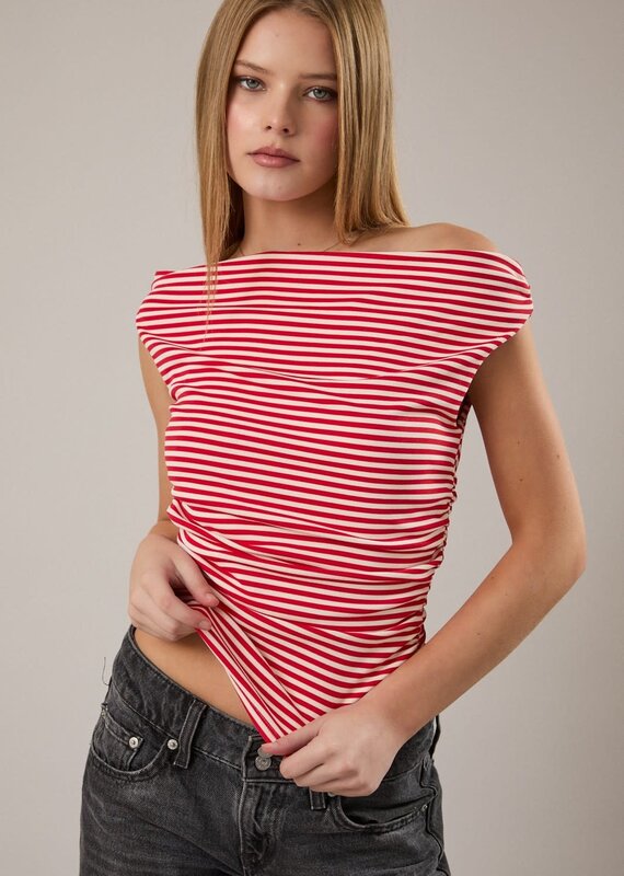 Striped Ruched Off The Shoulder Top