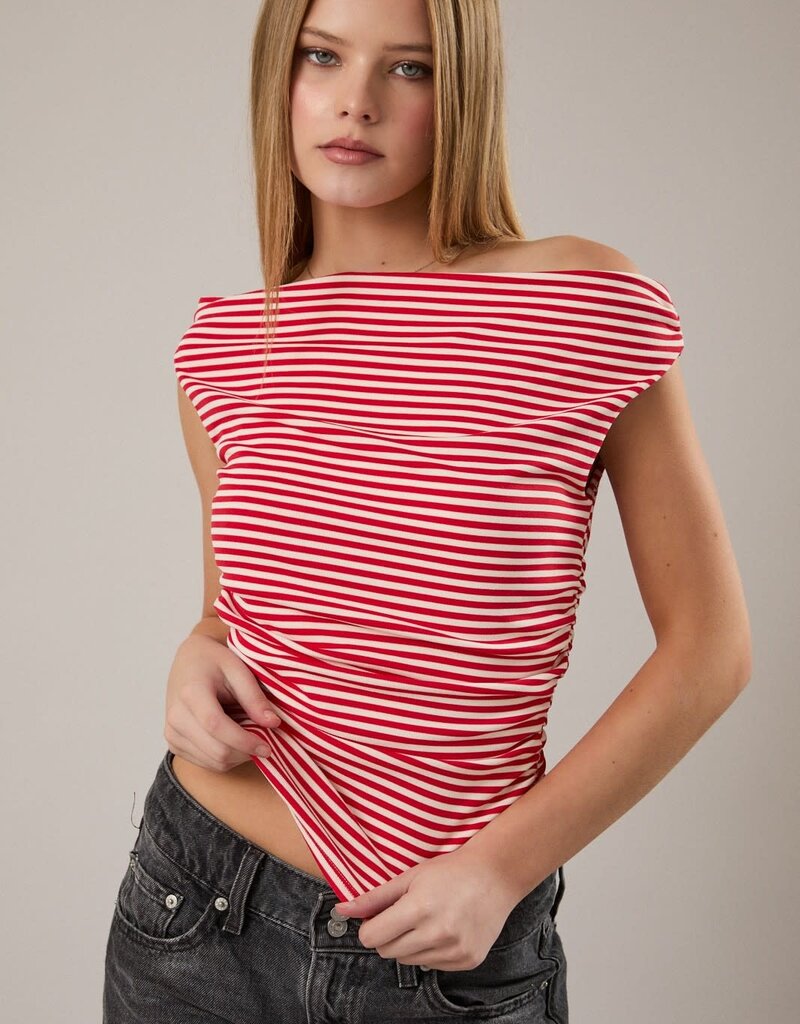 Striped Ruched Off The Shoulder Top