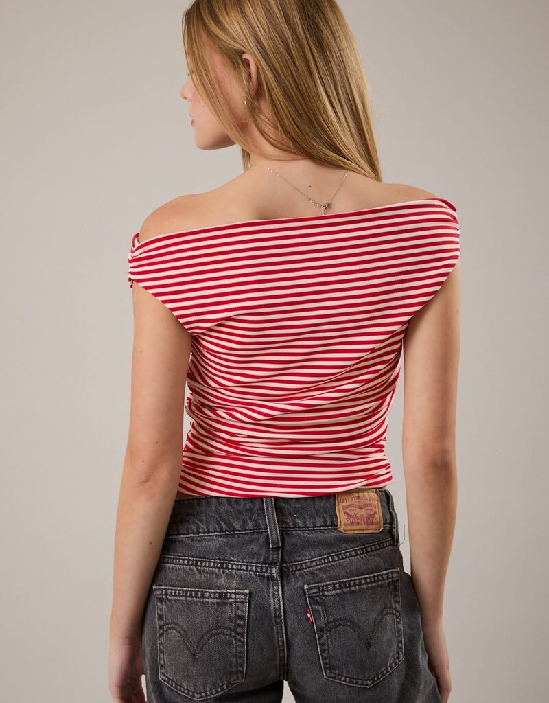 Striped Ruched Off The Shoulder Top