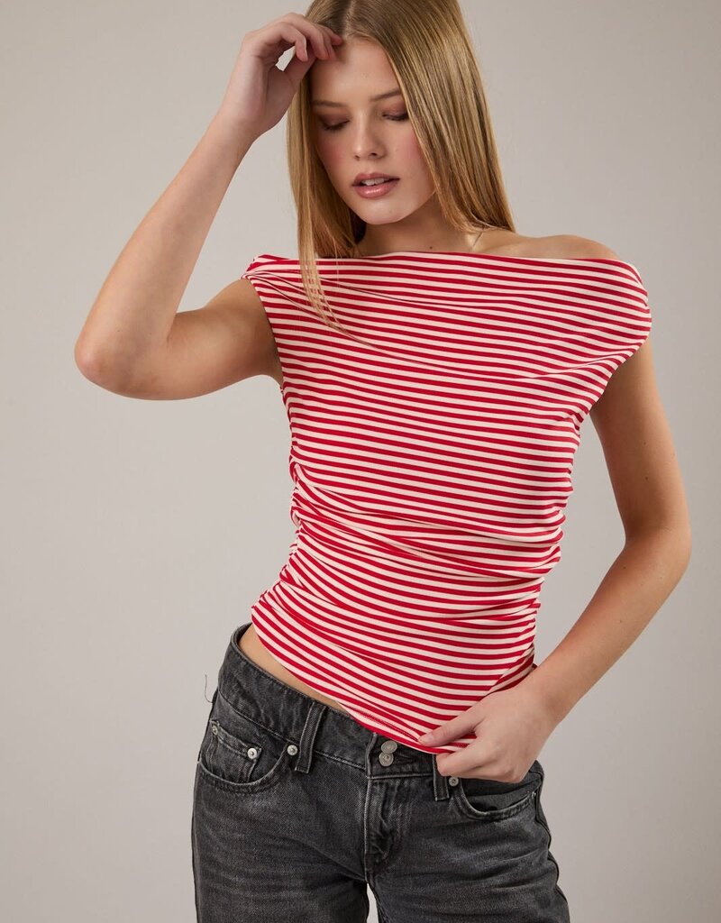 Striped Ruched Off The Shoulder Top