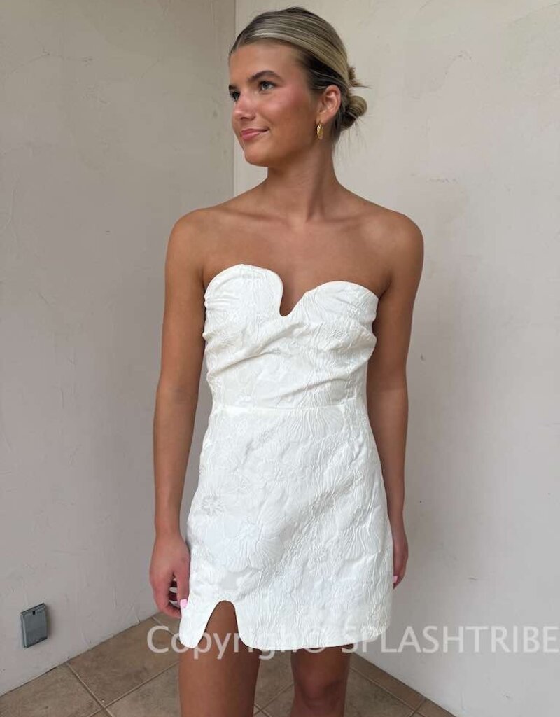 Floral Jacquard Strapless Puzzle Mini Dress