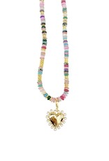 Cleo Rainbow Bead Heart Charm Necklace