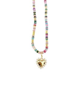 Cleo Rainbow Bead Heart Charm Necklace