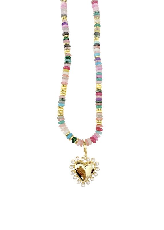 Cleo Rainbow Bead Heart Charm Necklace