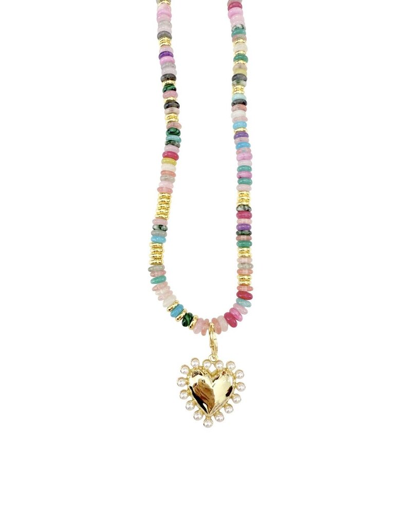 Cleo Rainbow Bead Heart Charm Necklace