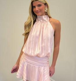 Striped Tonal Chiffon Halter Open Back Mini Dress