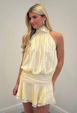 Striped Tonal Chiffon Halter Open Back Mini Dress