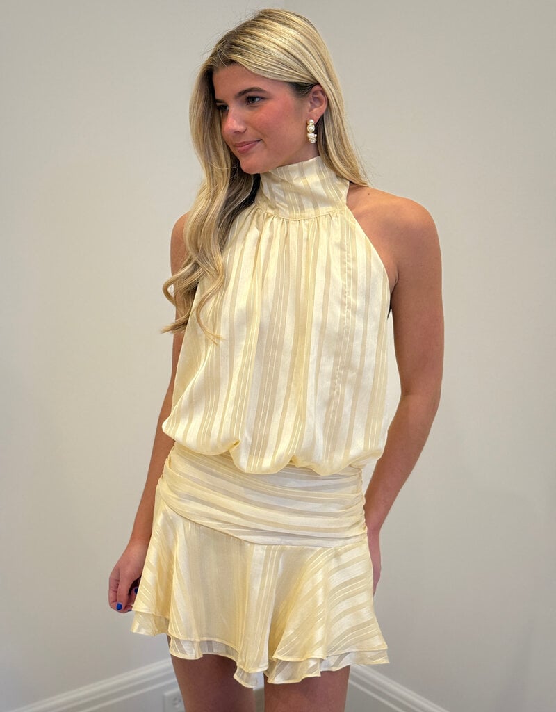 Striped Tonal Chiffon Halter Open Back Mini Dress