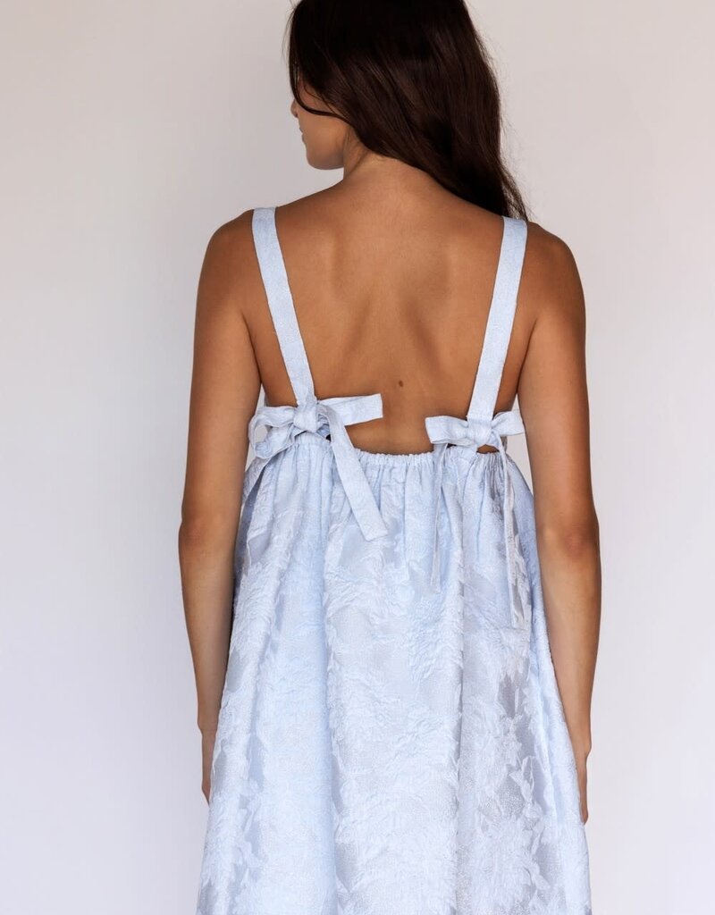 Melinda Floral Jacquard Bow Back Strap Mini Dress