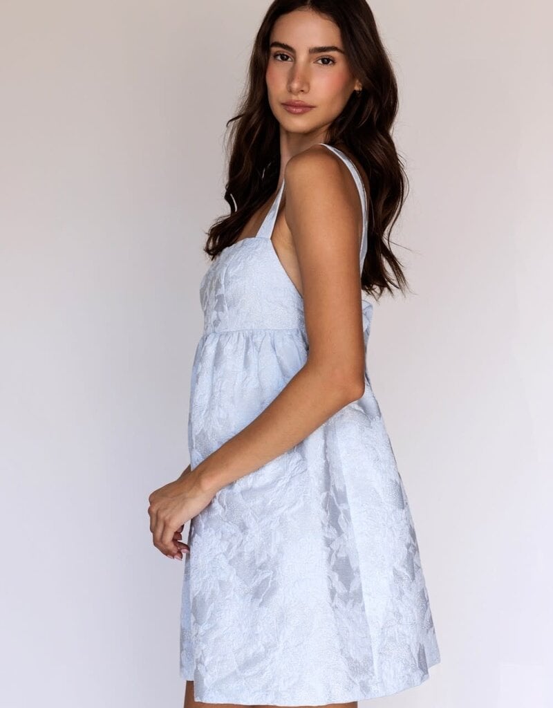 Melinda Floral Jacquard Bow Back Strap Mini Dress