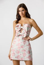 Strapless Double Bow Front Floral Mini Dress