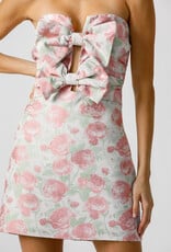 Strapless Double Bow Front Floral Mini Dress
