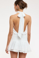 Floral Embossed Waist Tie Backless Mini Dress