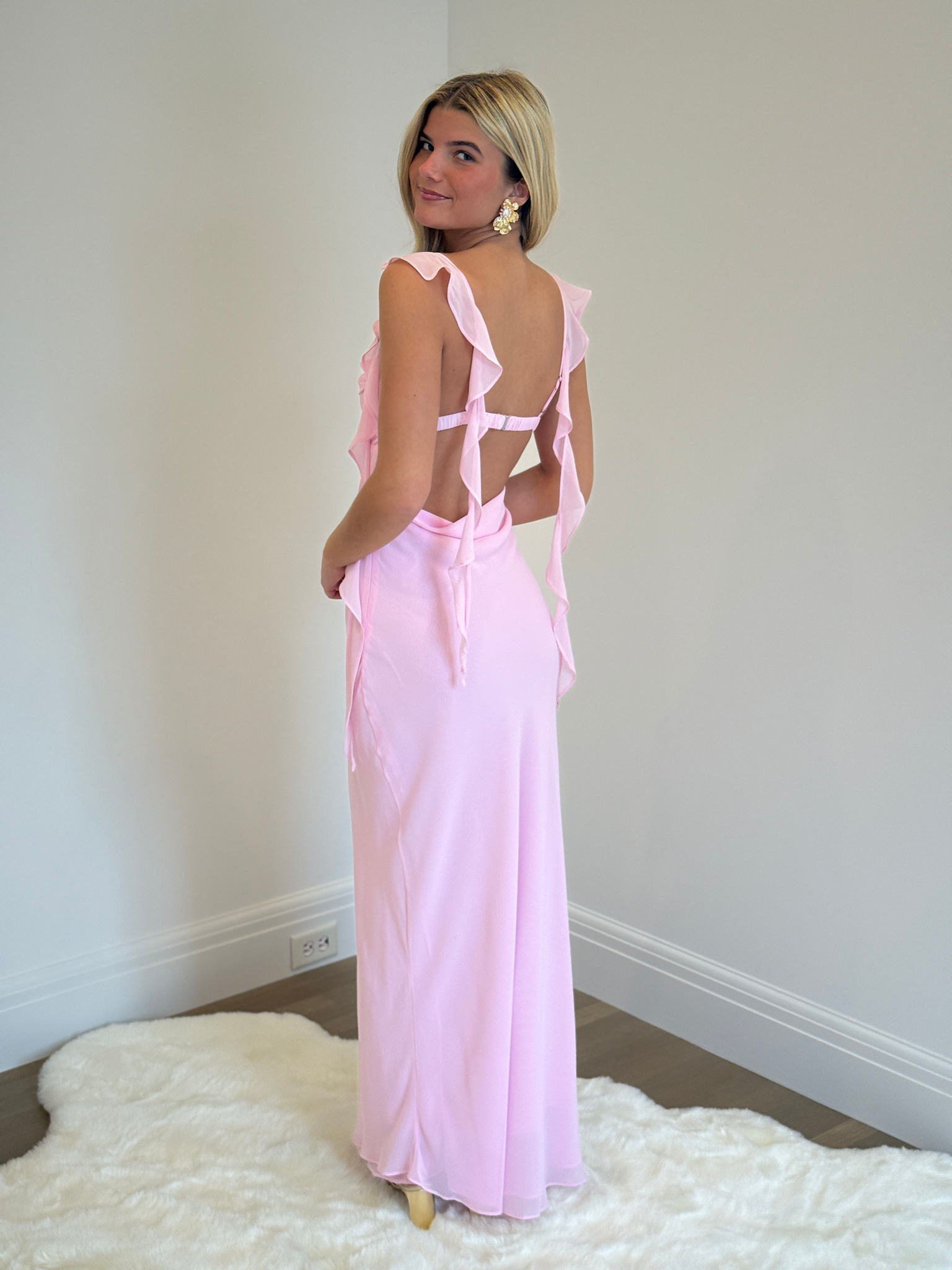 chinese dress ladies Ruffle-Trim Strapless Gown in Light Pink - 6 main image 1