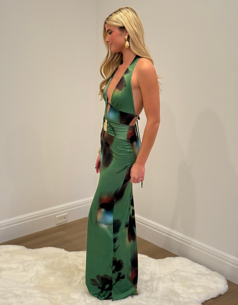 Floral Plunging Halter Maxi Dress