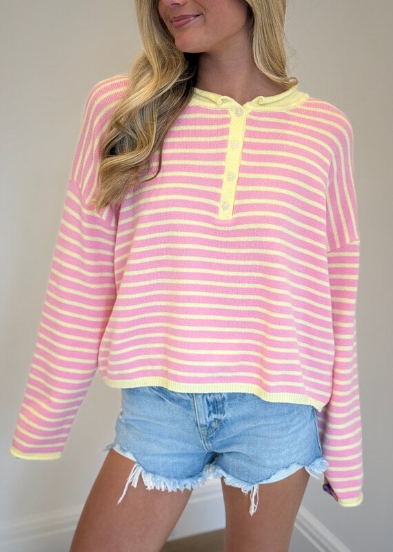 Striped Henley Knit Top