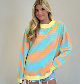 Striped Mock Neck Terry Sweatshirt