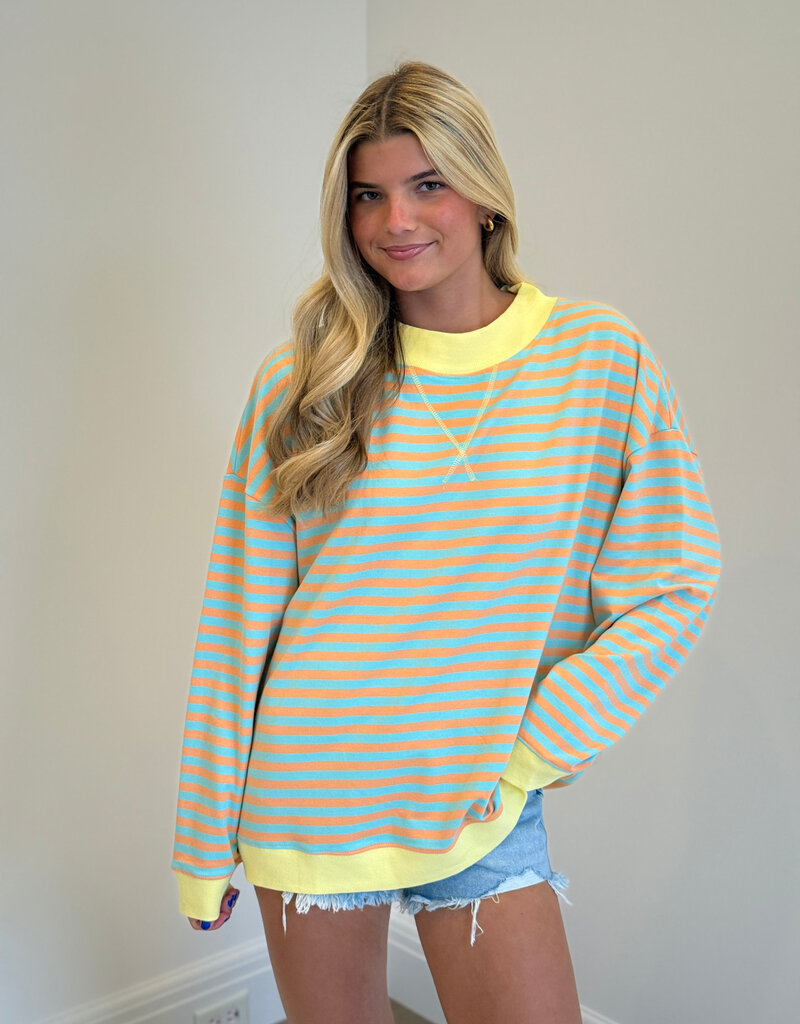 Striped Mock Neck Terry Sweatshirt