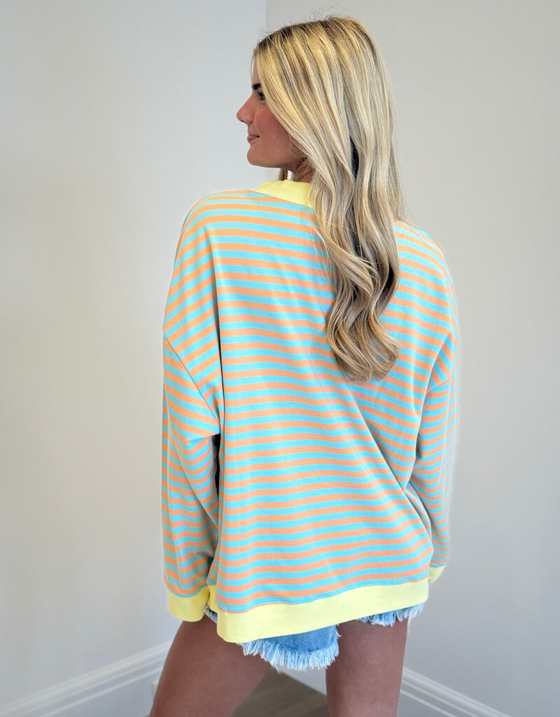 Striped Mock Neck Terry Sweatshirt