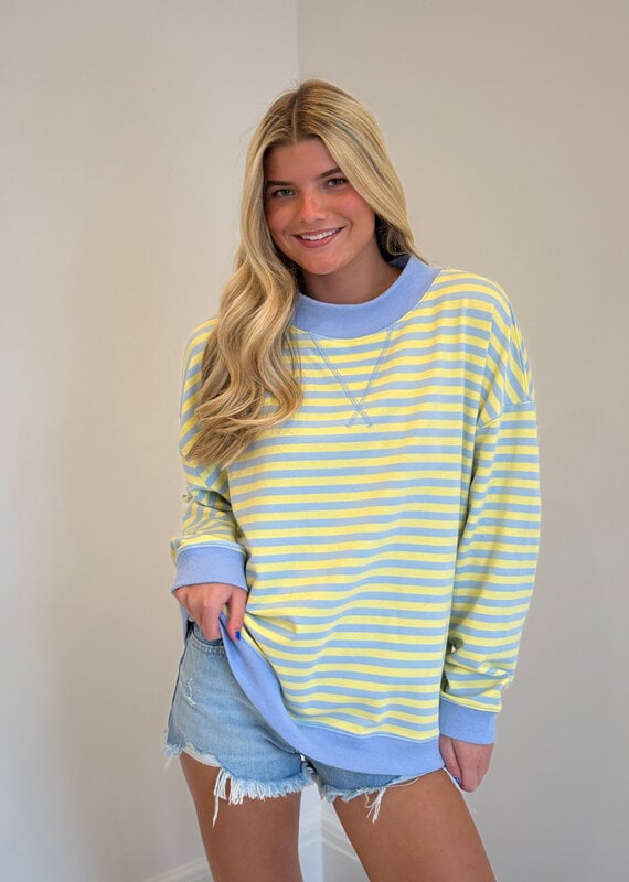 Striped Mock Neck Terry Sweatshirt