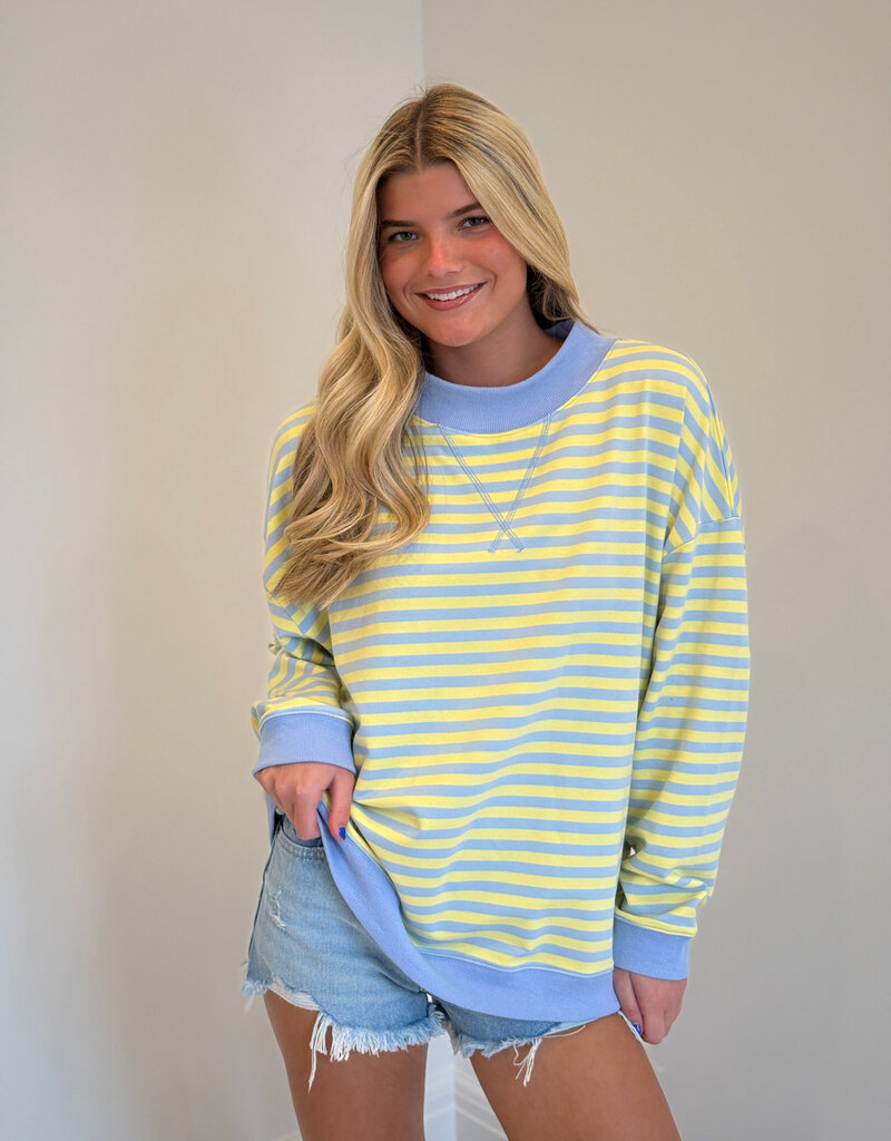 Striped Mock Neck Terry Sweatshirt