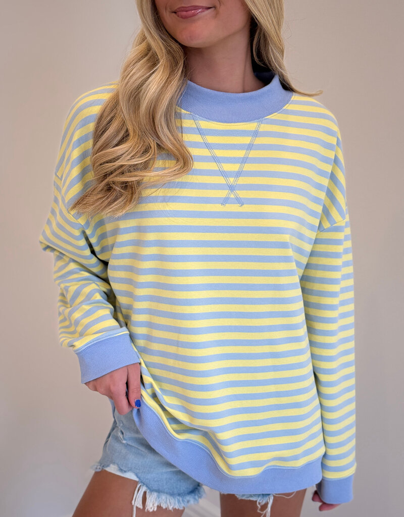 Striped Mock Neck Terry Sweatshirt