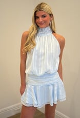 Striped Tonal Chiffon Halter Open Back Mini Dress