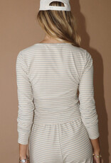 Fine Stripe Ribbed Button Front Long Sleeve Top