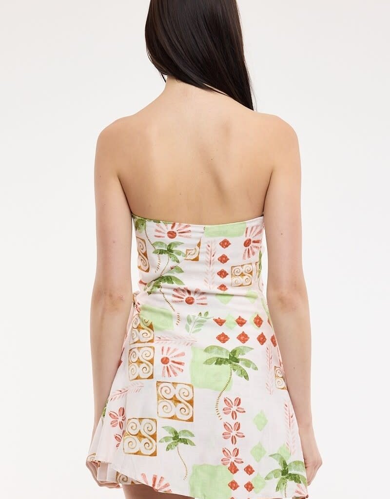 Palm Tree Strapless Wrap Mini Dress