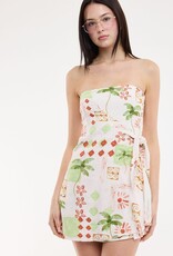 Palm Tree Strapless Wrap Mini Dress