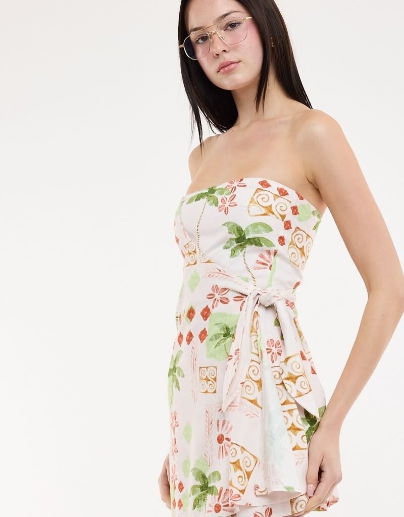 Palm Tree Strapless Wrap Mini Dress