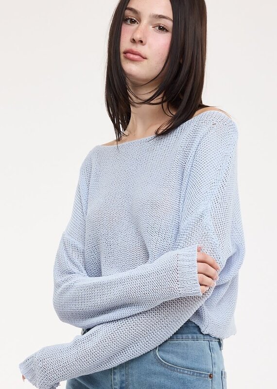 Boat Neck See Through Knit Sweater Top