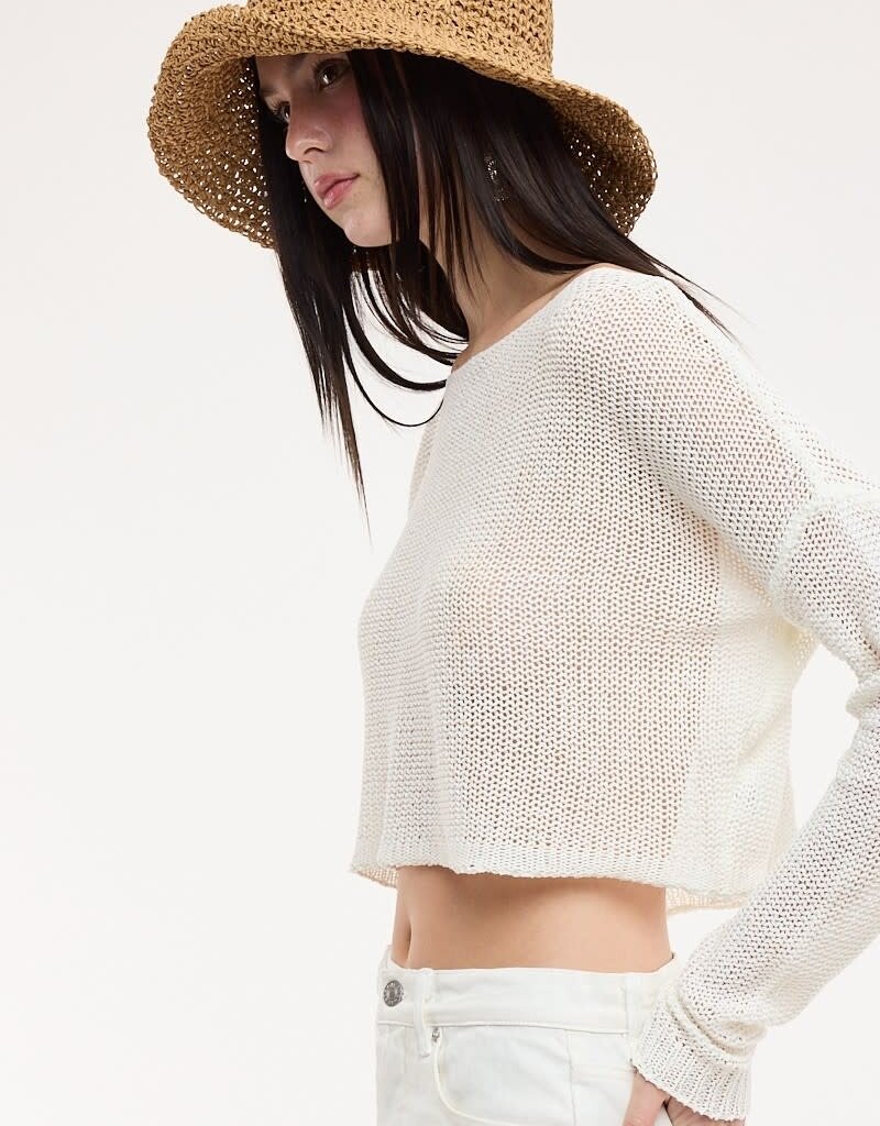 Boat Neck See Through Knit Sweater Top