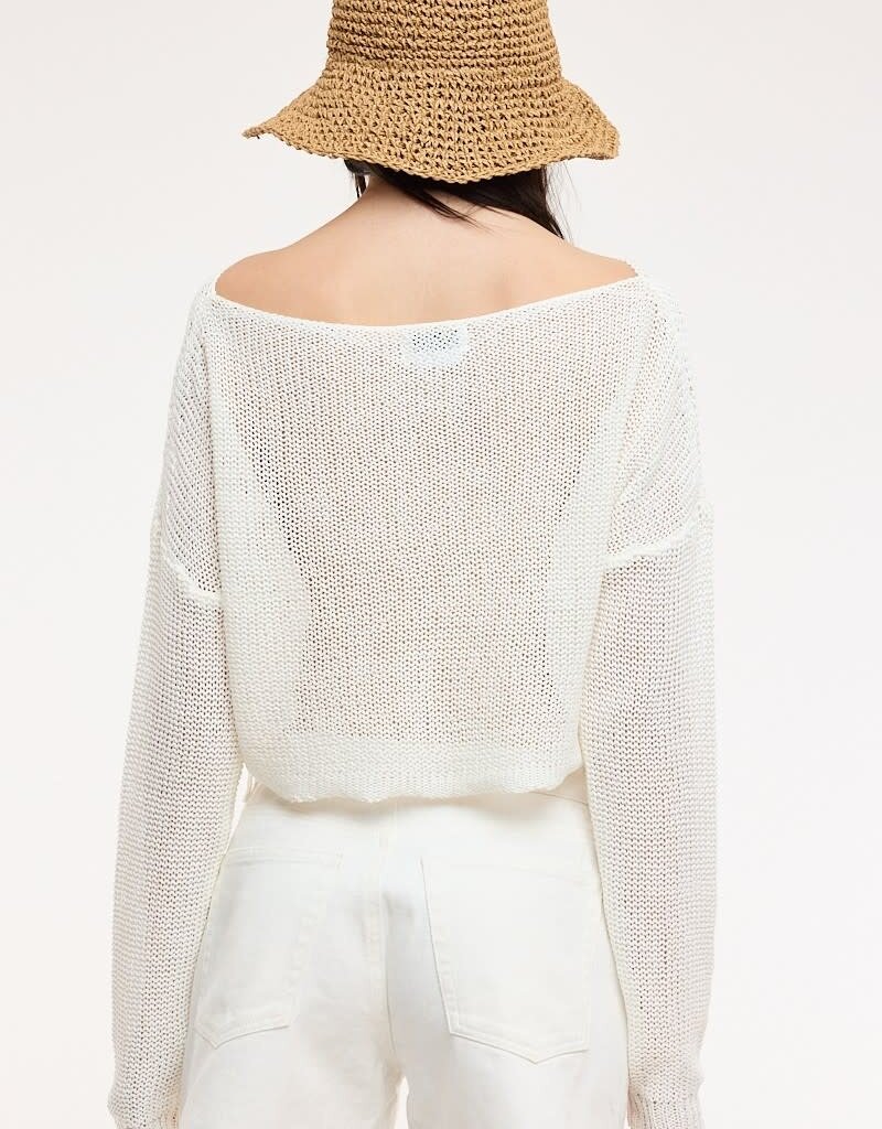 Boat Neck See Through Knit Sweater Top