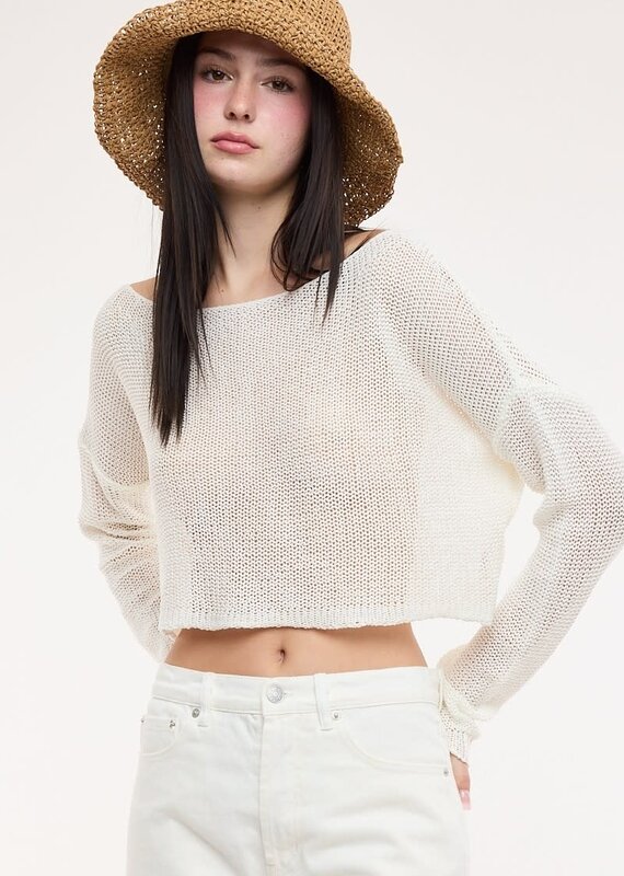 Boat Neck See Through Knit Sweater Top