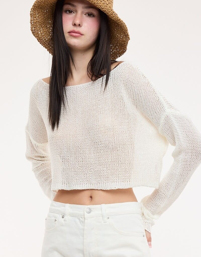 Boat Neck See Through Knit Sweater Top