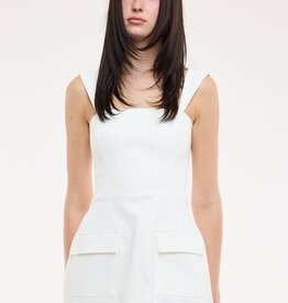 Denim Double Pocket Square Neck Mini Dress