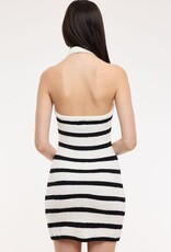 Wide Stripe Halter Open Back Knit Mini Dress